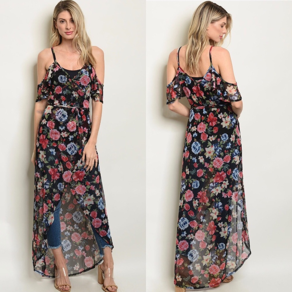 Black with Roses Floral Print Kimono
